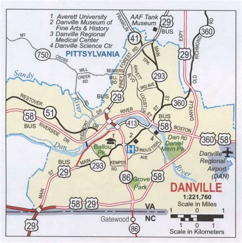 Danville VA roads map