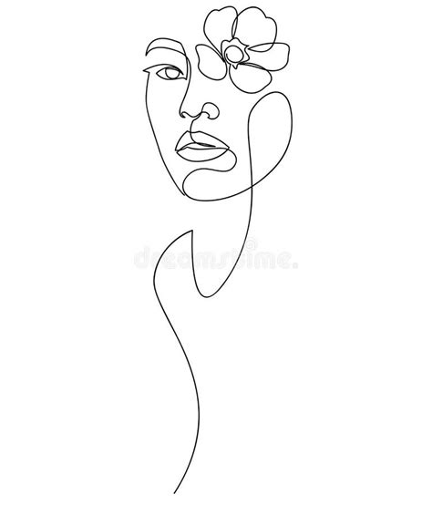 Woman Head With Flower Composition One Line Style Drawing Hand Drawn