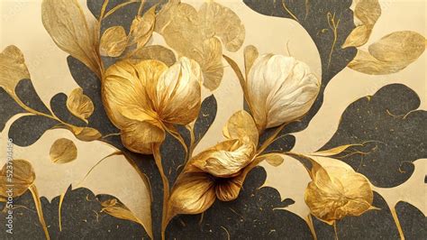 Golden Floral Background Gold Flowers 4k Abstract Vintage Flower