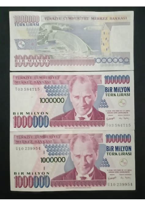 Cumhuriyet İlk Dönemi 7 Emisyon 1 000 000 Türk Lirası Eski Kağıt Para
