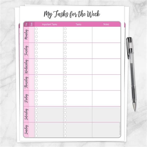 My Tasks For The Week Pink To Do List Task Checklist Printable At