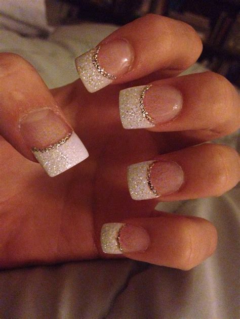 glitter white acrylic tips  silver accent glitter white french tips acrylic nails