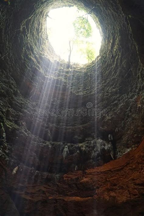 Beautiful Ray Of Light Inside Jomblang Cave Stock Photo Image Of