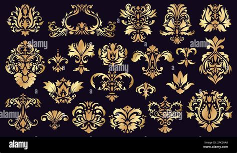 Antique Damask Ornaments Golden Baroque Rococo Decorative Floral