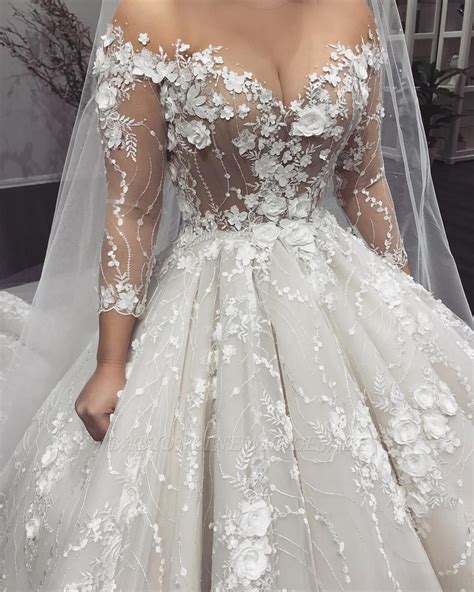 sexy crew neck long sleeve princess bridal gowns 2020 lace appliques wedding dress