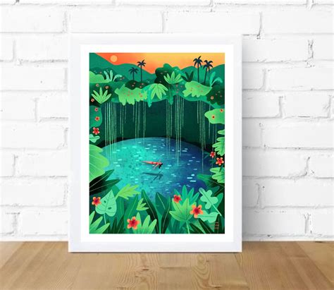 Mexico Cenote Illustration Art Print 3 Sizes Etsy