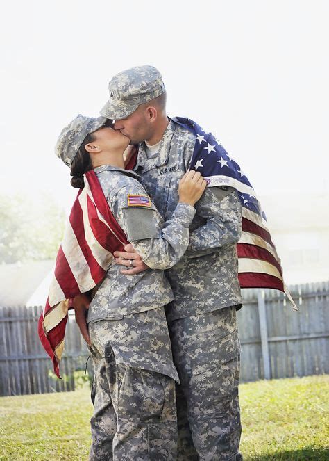 Dual Army Couple Dual Military Couple Army Love American Flag Engagement Kiss Military