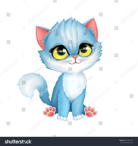 Illustration Of Cartoon Kitten With Big Eyes Isolated Cute Cat On