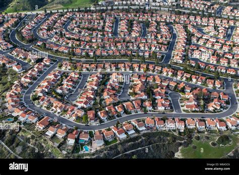 Aerial View Of San Fernando Valley Suburban Housing In The Porter Ranch