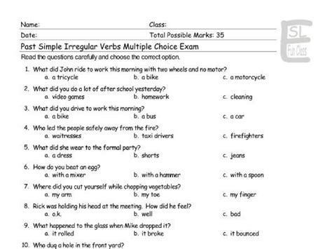 Can send to my email leeshuenyee96@gmail.com? Past Simple Irregular Verbs Multiple Choice Exam ...