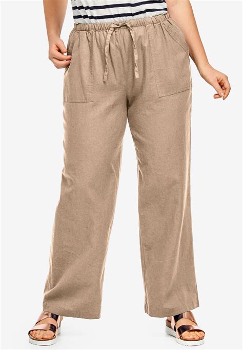 Linen Blend Drawstring Pants By Ellos Plus Size Pants Woman Within