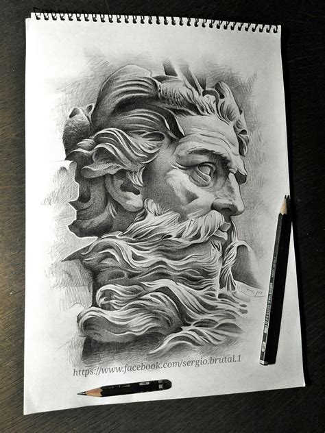 Latest backpiece design, would really love to tattoo this, will do massive discount!! POSEIDON Drawing sketch.... | Tatuagem zeus, Tatuagem ...