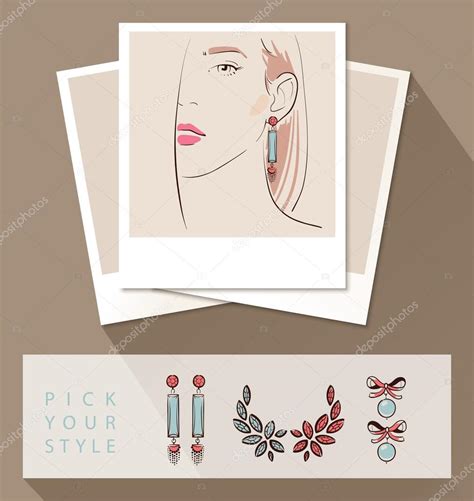 Beautiful Woman Wearing Earrings Mock Up With Different Styles Of