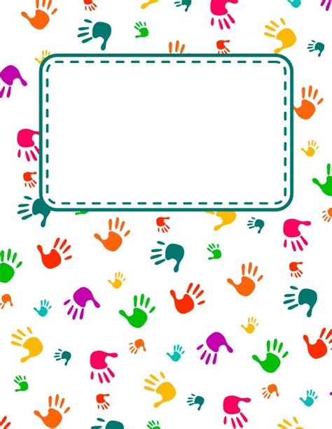 Colorful Handprints On A White Background With A Blue Frame For The