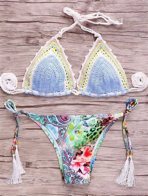 [22 off] 2021 crocheted printed bikini set in azure zaful