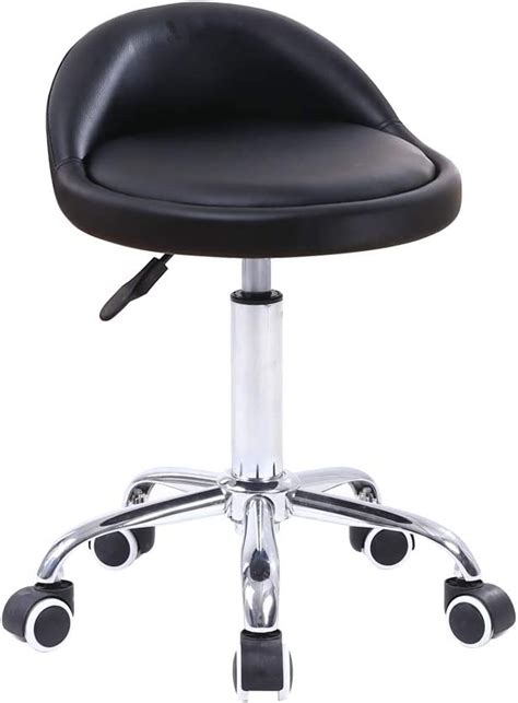 Kktoner Pu Leather Round Rolling Stool With Back Rest Height Adjustable