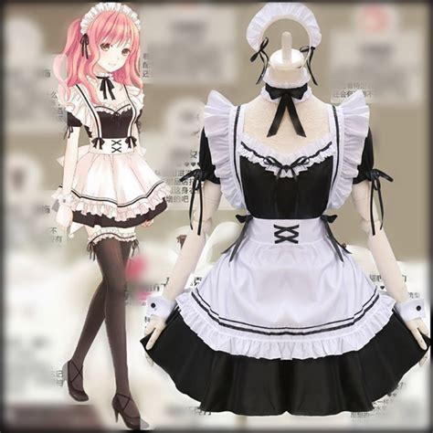 New Black Cute Lolita Maid Costumes French Maid Dress Girls Woman Amine