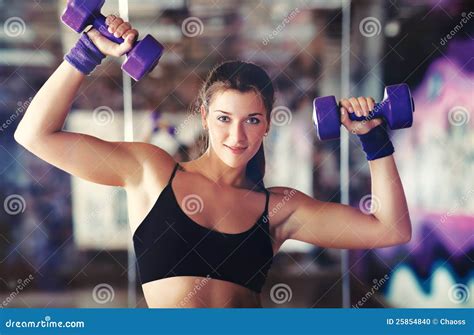 Young Woman With Dumbbells Stock Photo Image Of Beautiful 25854840