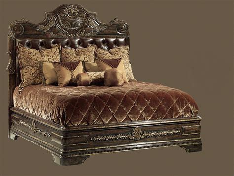 1 High End Master Bedroom Set Carvings And Tufted Leather Headboard