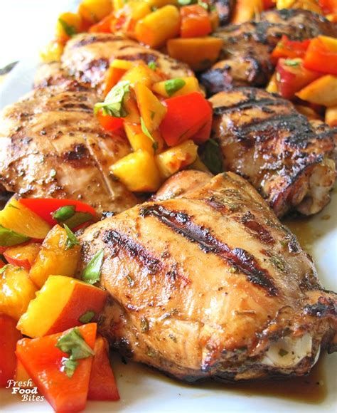 Herb Balsamic Grilled Chicken With Peach Pepper Salsa 5 Fresh Food Bites