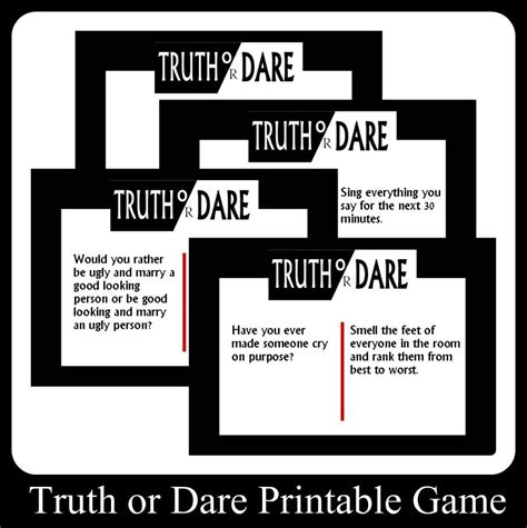 Check spelling or type a new query. Truth Or Dare Printable Game Cards | Good truth or dares, Truth or dare questions, Dare questions