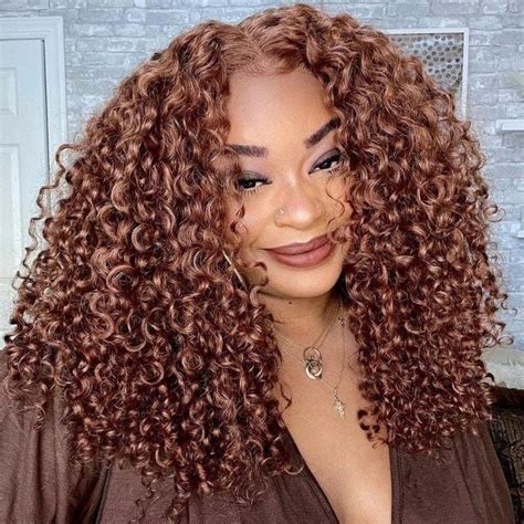 Klaiyi Jerry Curly Ginger Brown Colored Lace Front Wigs High Quality H Klaiyi Human Hair Color