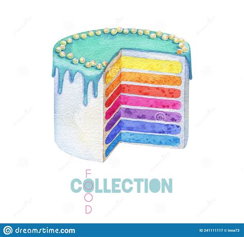 Rainbow Cake Watercolor Birthday Cake Stock Illustration