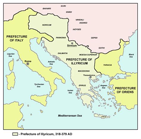 Illyria Map The Prefecture Of Illyria In The 4th Century Light Green