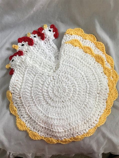 Chicken Placemats (4) | Crochet chicken, Crochet placemats, Crochet