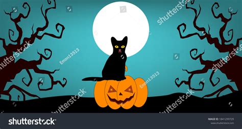 Black Cat Full Moon Night Background Stock Vector Royalty Free
