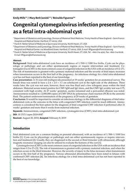 Pdf Congenital Cytomegalovirus Infection Presenting As A Fetal Intra