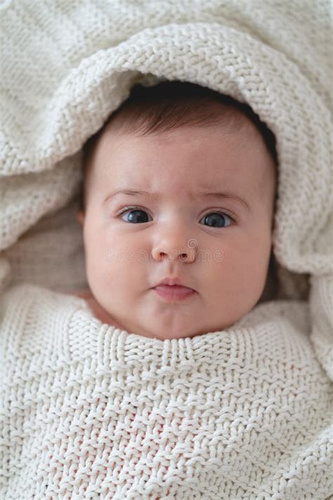 Baby Girl Wrapped In A White Blanket Stock Image Image Of Head Cute