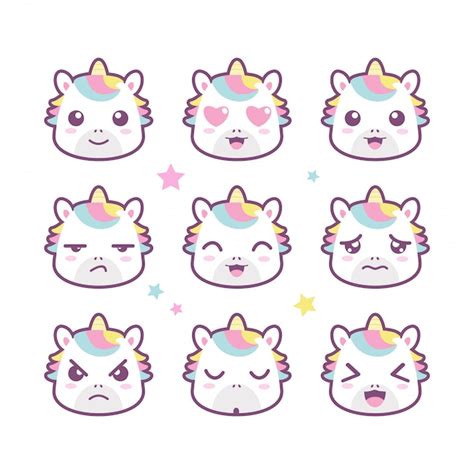 Premium Vector Cute Unicorn Smile Emoticon Set