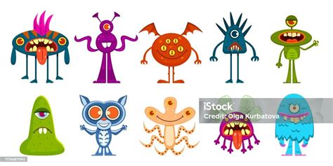 Cartoon Monsters Cute Little Goblins And Gremlins Scary Alien Kids