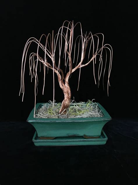 Weeping Copper Wire Tree Sculpture In Green Ceramic Bonsai Pot Etsy
