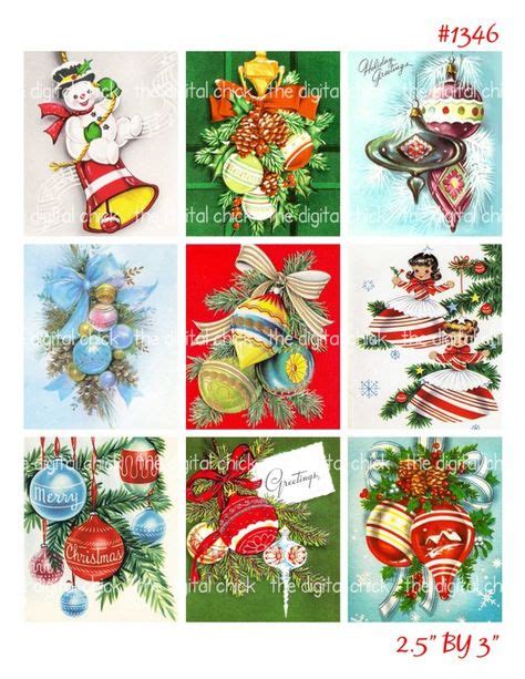 Digital Clipart Instant Download Vintage Christmas Cards Ornament Decoration Balls Bells Pine