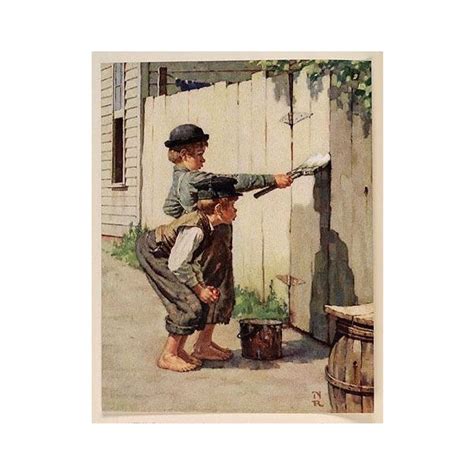 Norman Rockwell Vintage Illustrated Of Tom Sawyer Whitewashing A Fence