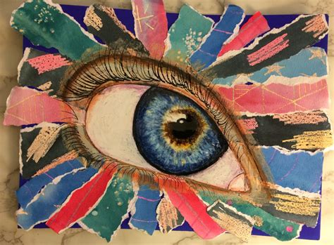 Eye Collage Made With Wax Relief Watercolored Paper Oil Pastels And