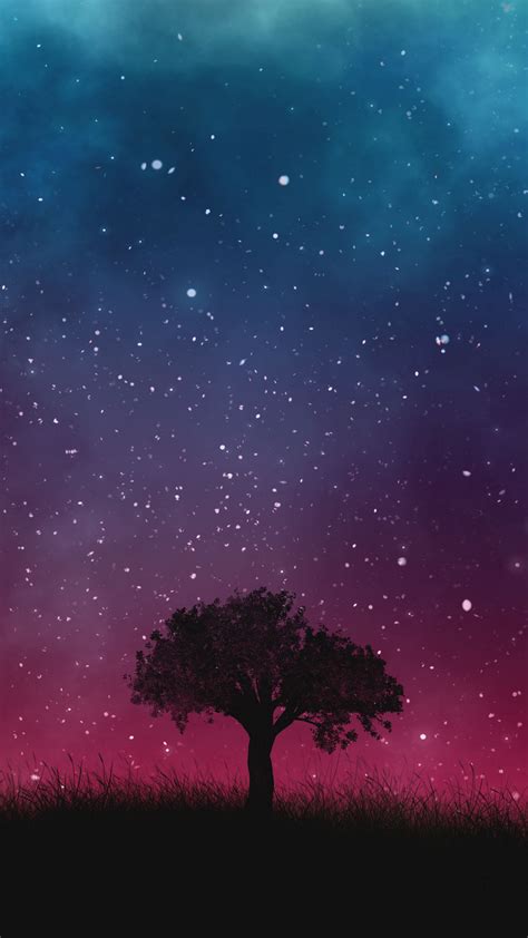 Download Wallpaper 1350x2400 Starry Sky Night Tree Iphone 876s6