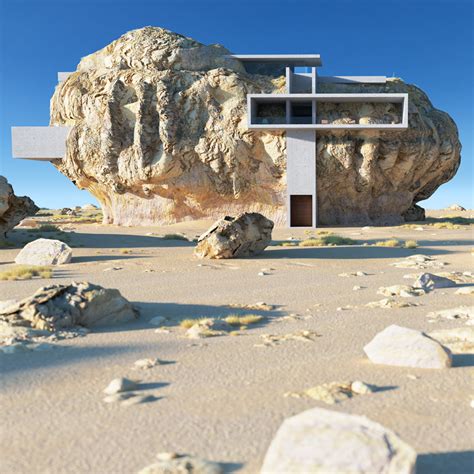 House Inside A Rock Shows Concrete Slabs Contrasting Organic Geometries