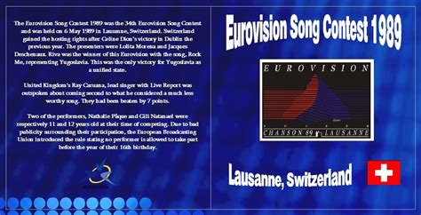 The top 100 1989 lists the 100 most popular hits in the uk singles music charts in 1989. Eurovision Song Contest Music: EUROVISION SONG CONTEST 1989