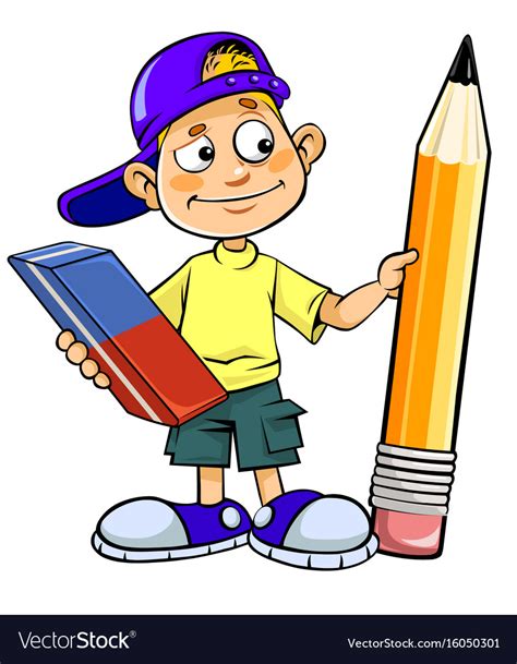 Boy With A Pencil And An Eraser Royalty Free Vector Image