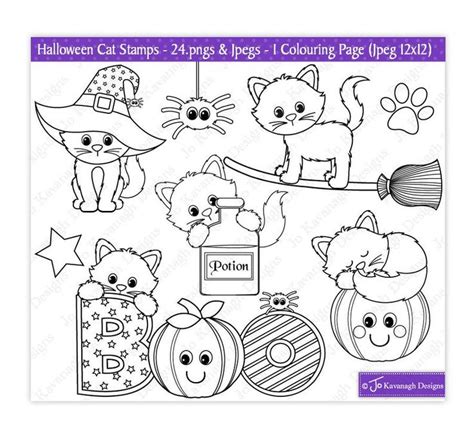 Halloween Digital Stamps Halloween Cat Digital Stamps Cat Etsy