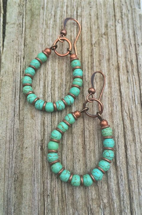 Turquoise Hoop Earrings Copper And Turquoise Handmade Jewelry