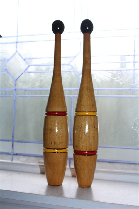 2 antique wooden exercise pins juggling clubs indian exercise clubs