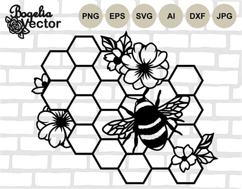 Bee Svg File Cut File Floral Bee Honey Svg Honeycomb Png Cricut Template Silhouette