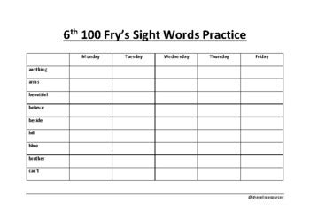 Free printable worksheets aligned to lists of spelling words sixth grade students can study are also available for download. 6th 100 Fry's Sight Words Student Workbooks by shesellsresources