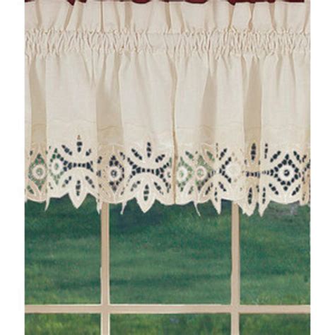 Window Curtains New Battenburg Beige Cotton Lace Trim Valance 60x30