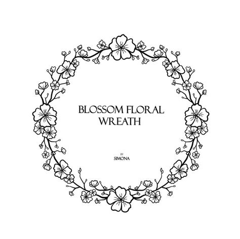 Blossom Floral Wreath Hand Drawn Logo Etsy Flower Line Drawings