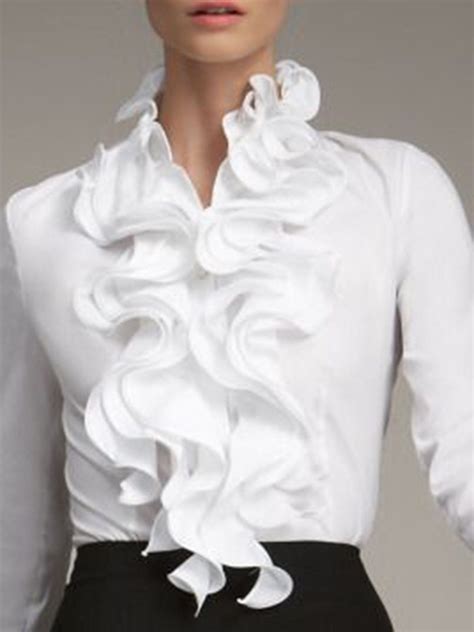White Ruffled Long Sleeve Work Elegant Blouse With Images Elegant
